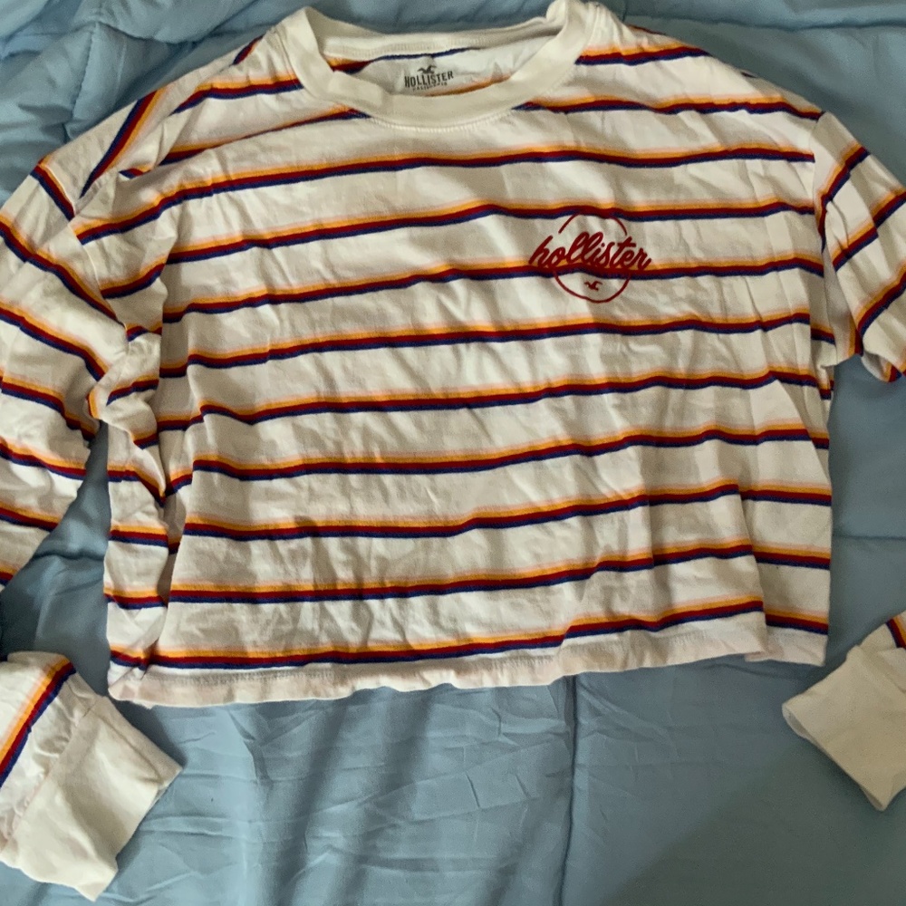 Colorful striped Hollister long sleeve crop top